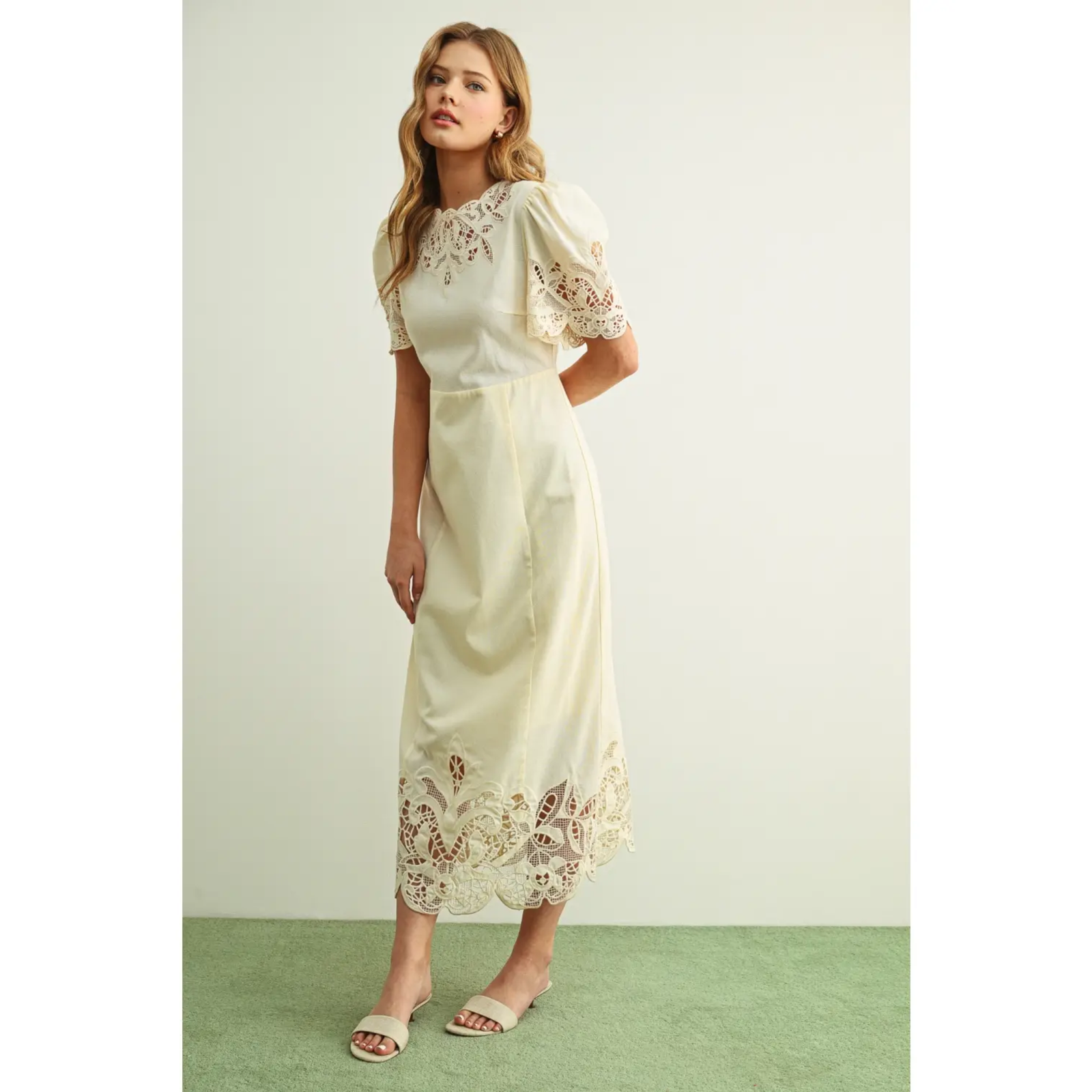 Floral Embroidery Detail Linen Long Dress