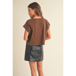 Round Neck Cuffed Sleeve Top