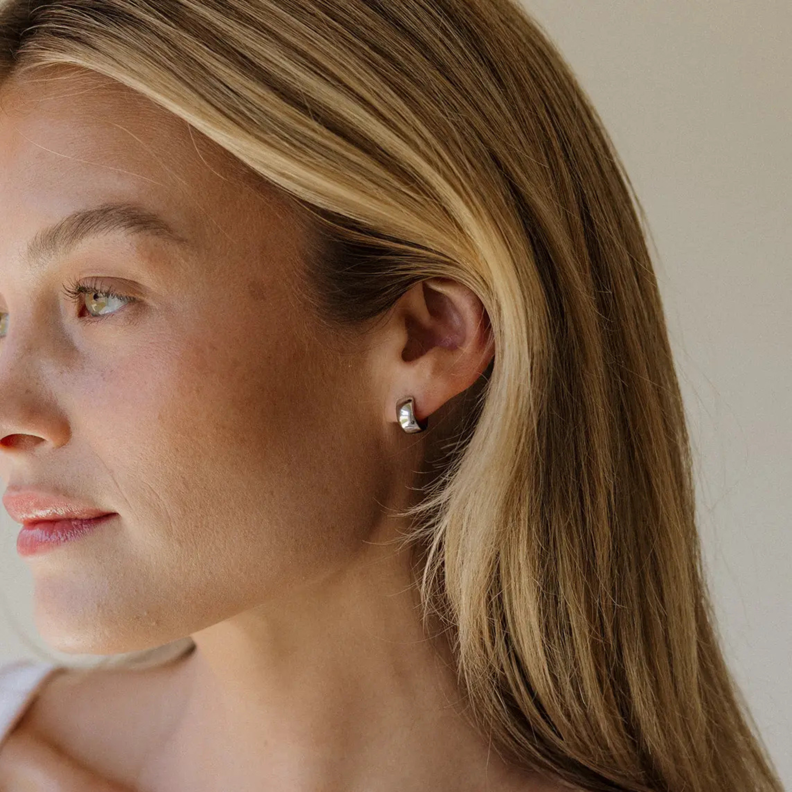 Wide Classic Huggie Hoop Earrings in Silver