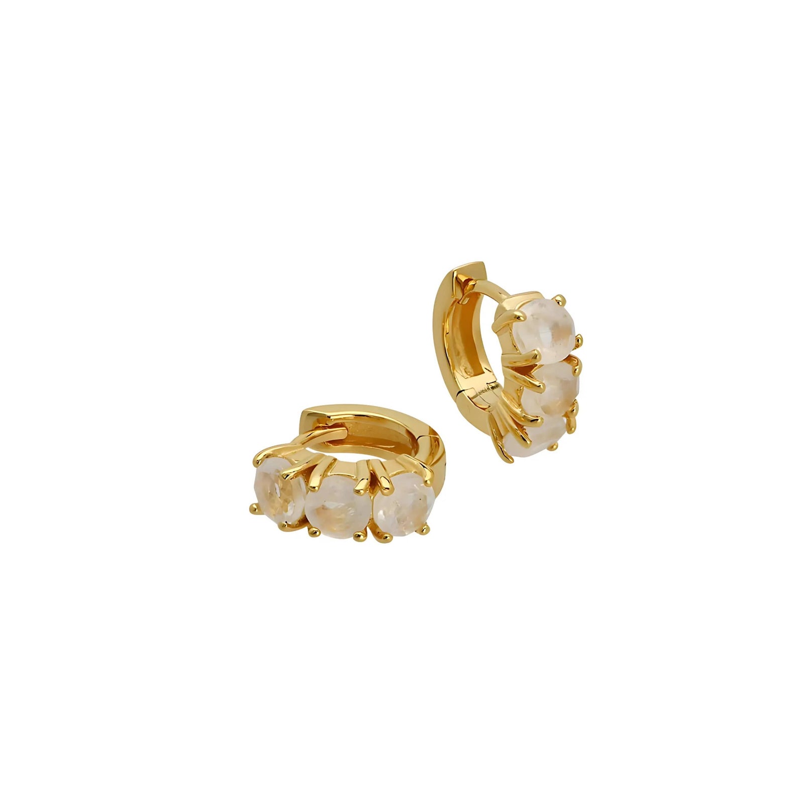 Moonstone Trio Huggie Hoop Earring in Gold