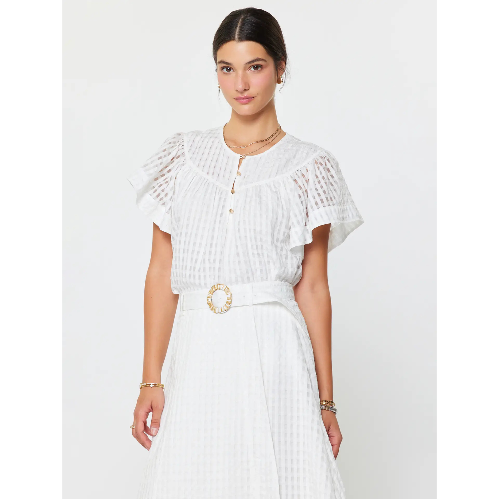 Gingham Check Short Sleeve Blouses