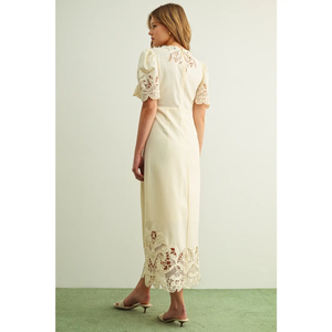 Floral Embroidery Detail Linen Long Dress