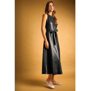 Faux Leather Sleeveless Dress with Belt