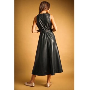 Faux Leather Sleeveless Dress with Belt