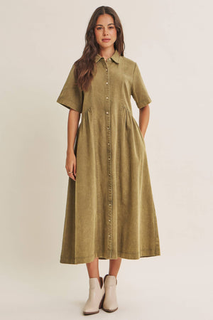 Heritage Mineral- Washed Relaxed Cotton Shirt Midi Dress