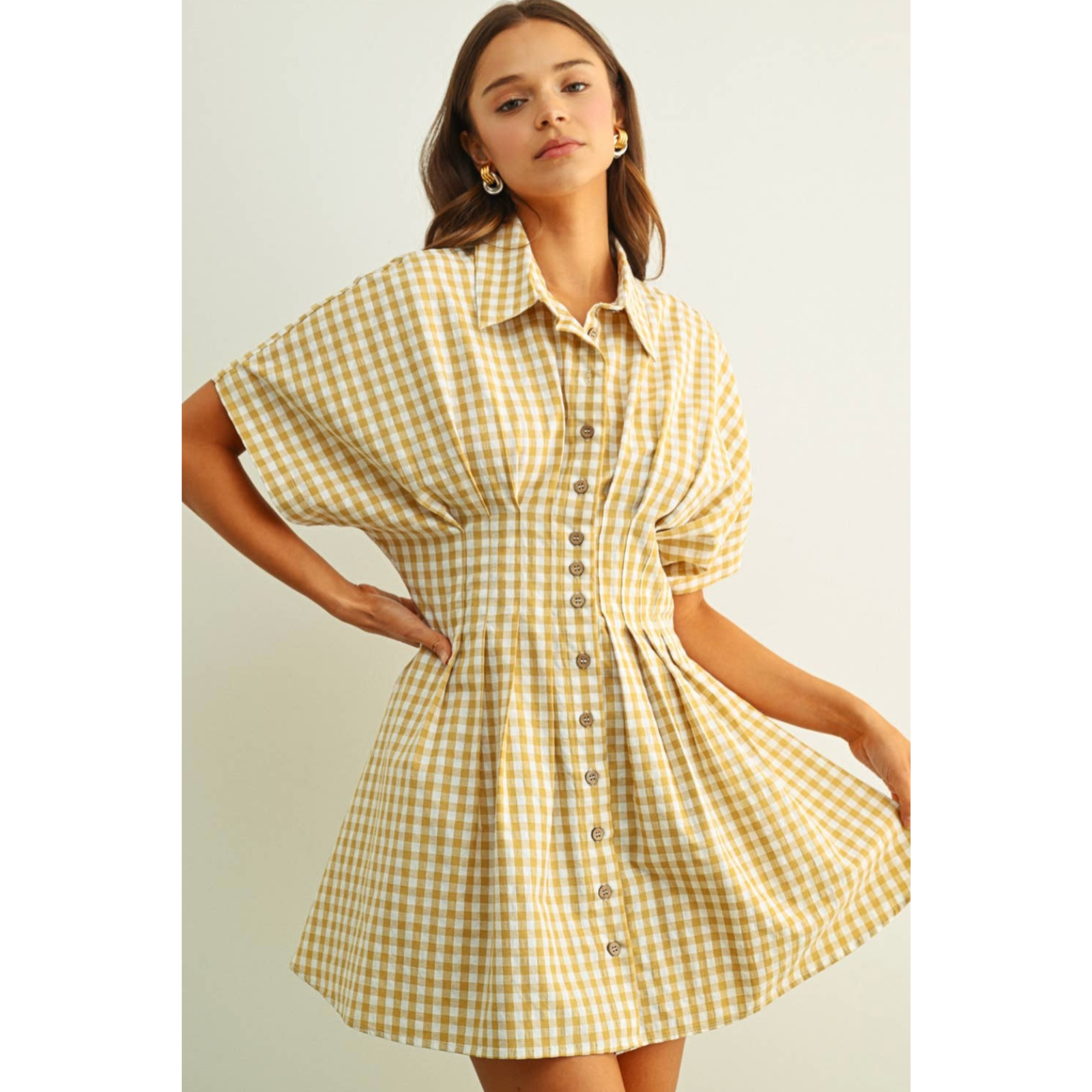 Gingham Patterned Shirt Dress