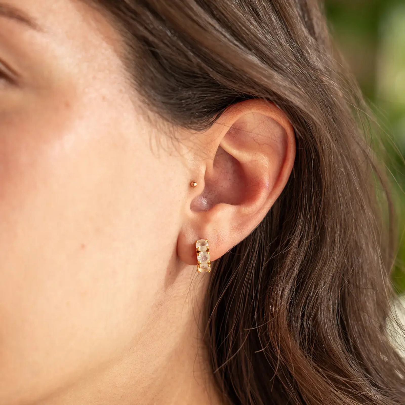 Moonstone Trio Huggie Hoop Earring in Gold