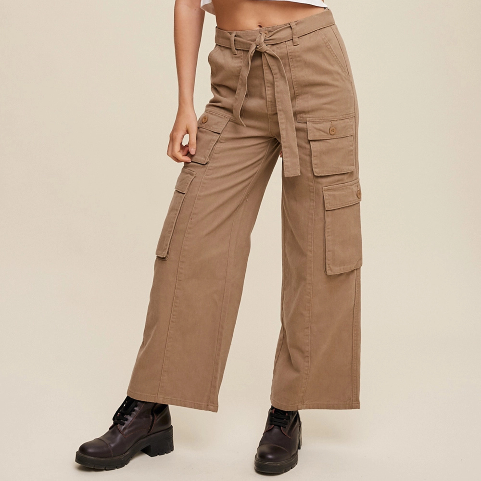 Utility Belted Wide-Leg Cargo Pants