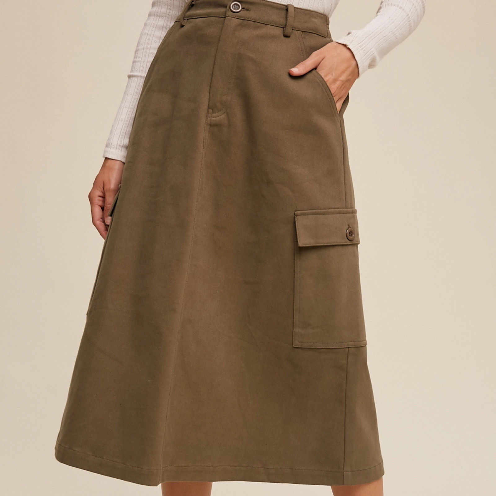 Utility Pocket A-Line Midi Skirt
