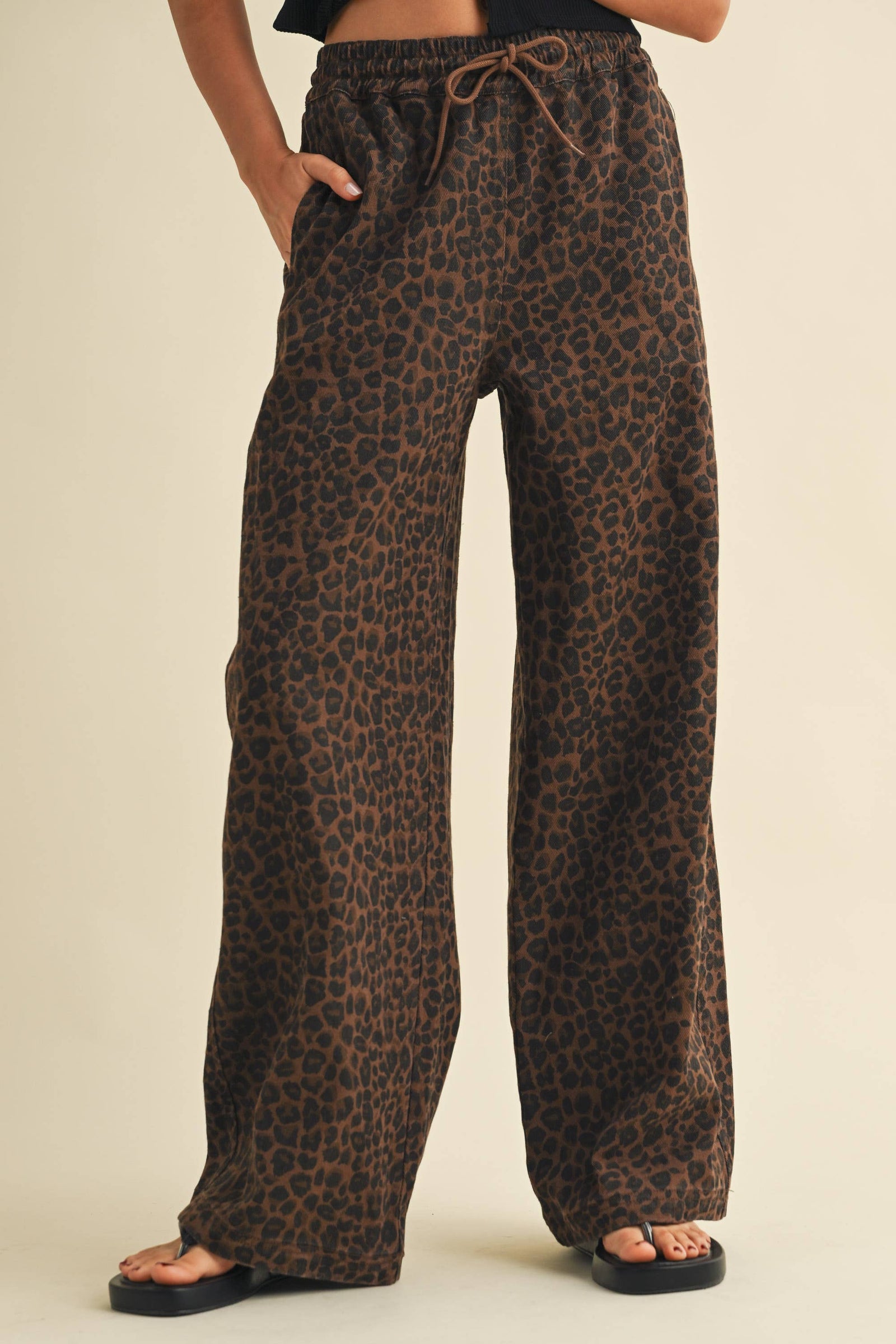 Leopard Print Wide Leg Denim Pants