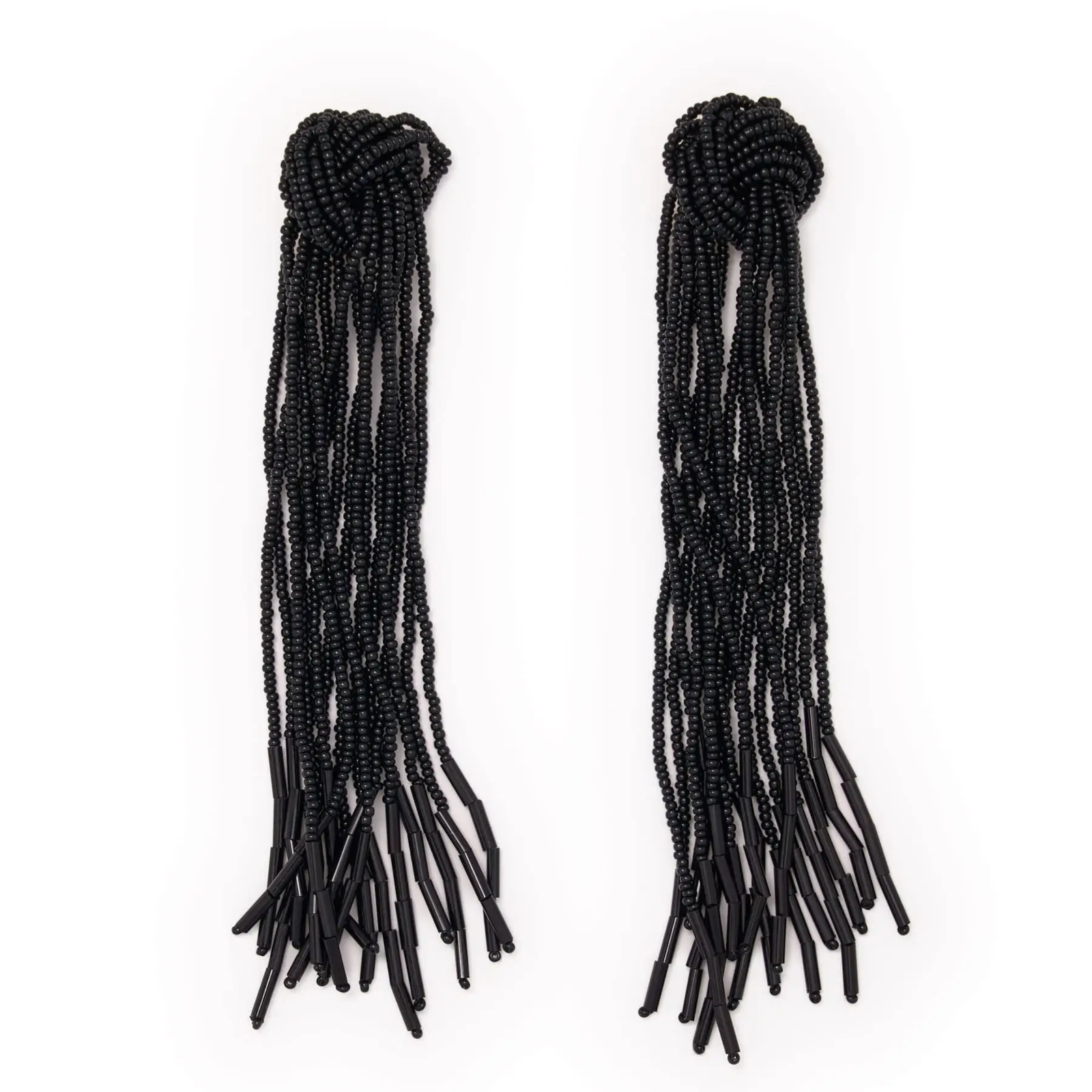Angelica Tied Knot Beaded Fringe Earrings