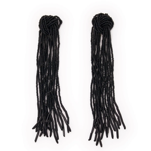 Angelica Tied Knot Beaded Fringe Earrings
