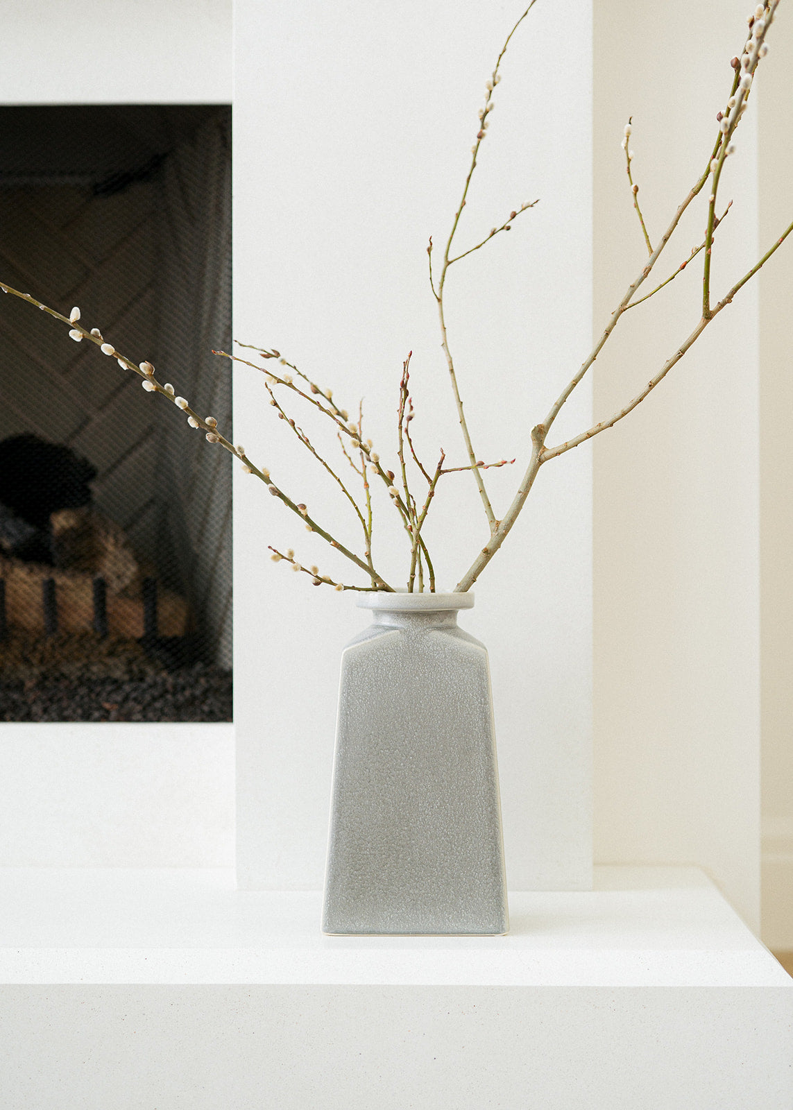 Curio Collective Santantonio vase is an oyster shell grey glaze on a beautiful classic ceramic vase.