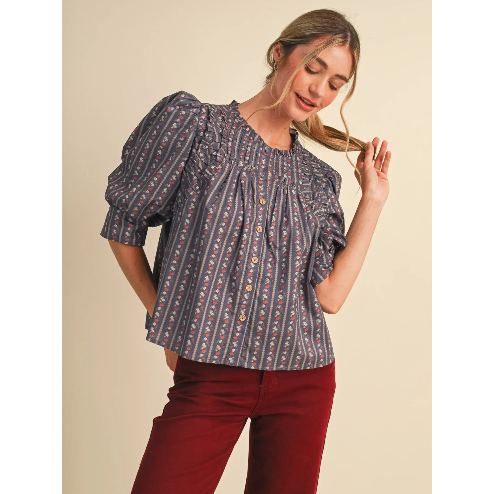 Vintage Floral Stripe Blouse