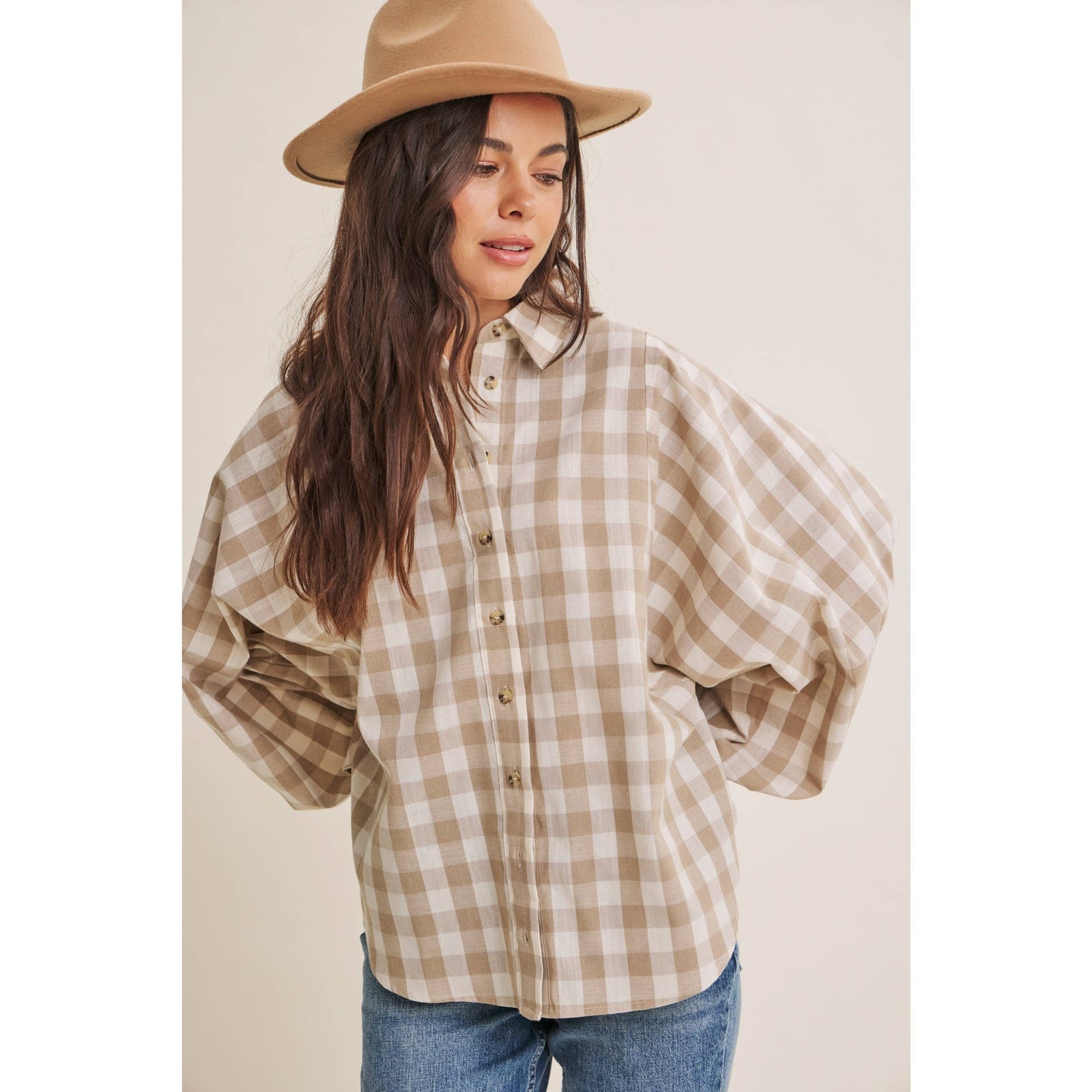 Weekend Picnic Voluminous Batwing Gingham Shirt