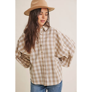 Weekend Picnic Voluminous Batwing Gingham Shirt