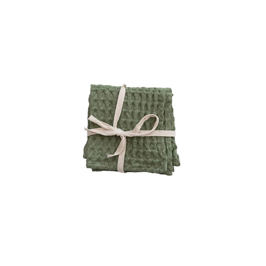 Stonewashed Cotton Waffle Weave Dish Cloths, Set of 3