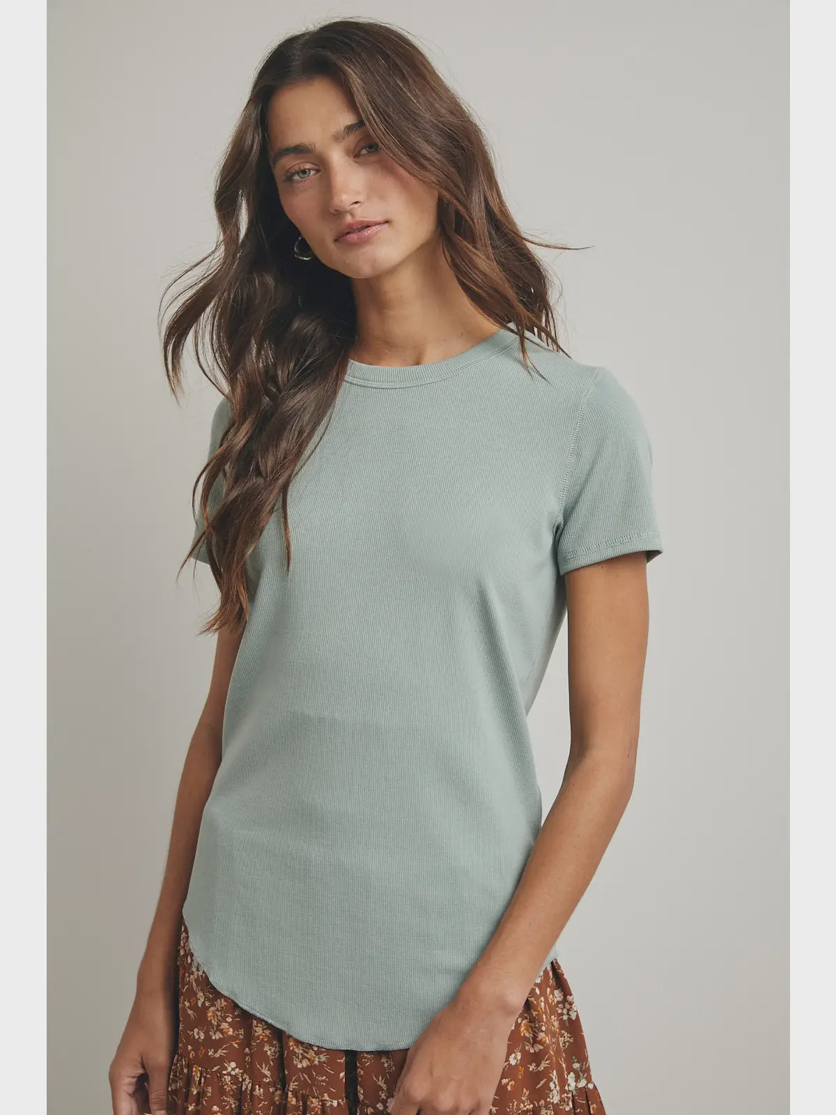 Ribbed Knit Basic T-Shirt