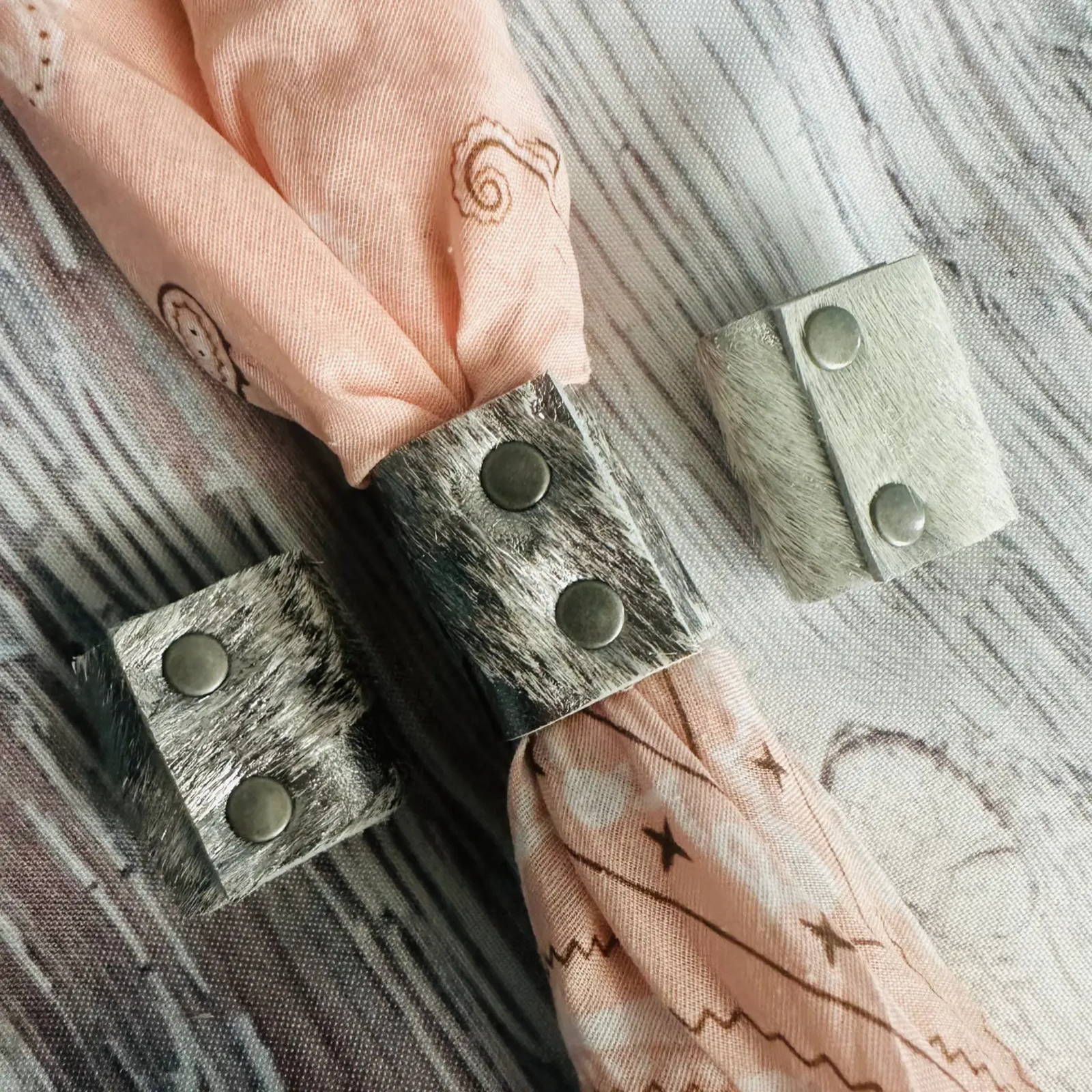 Silver Metallic Cowhide Bandana Slides