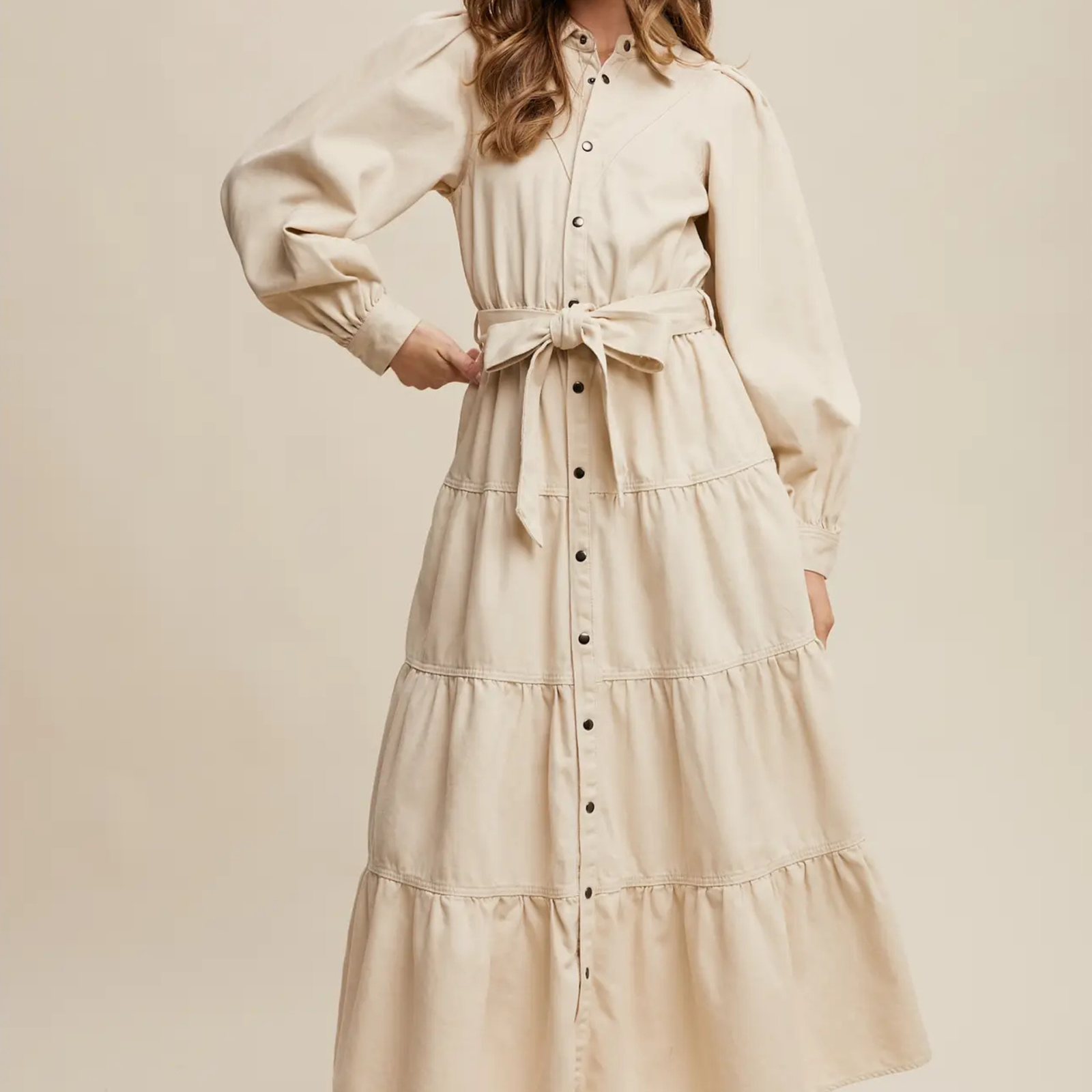 Utility Tiered Denim Midi Dress