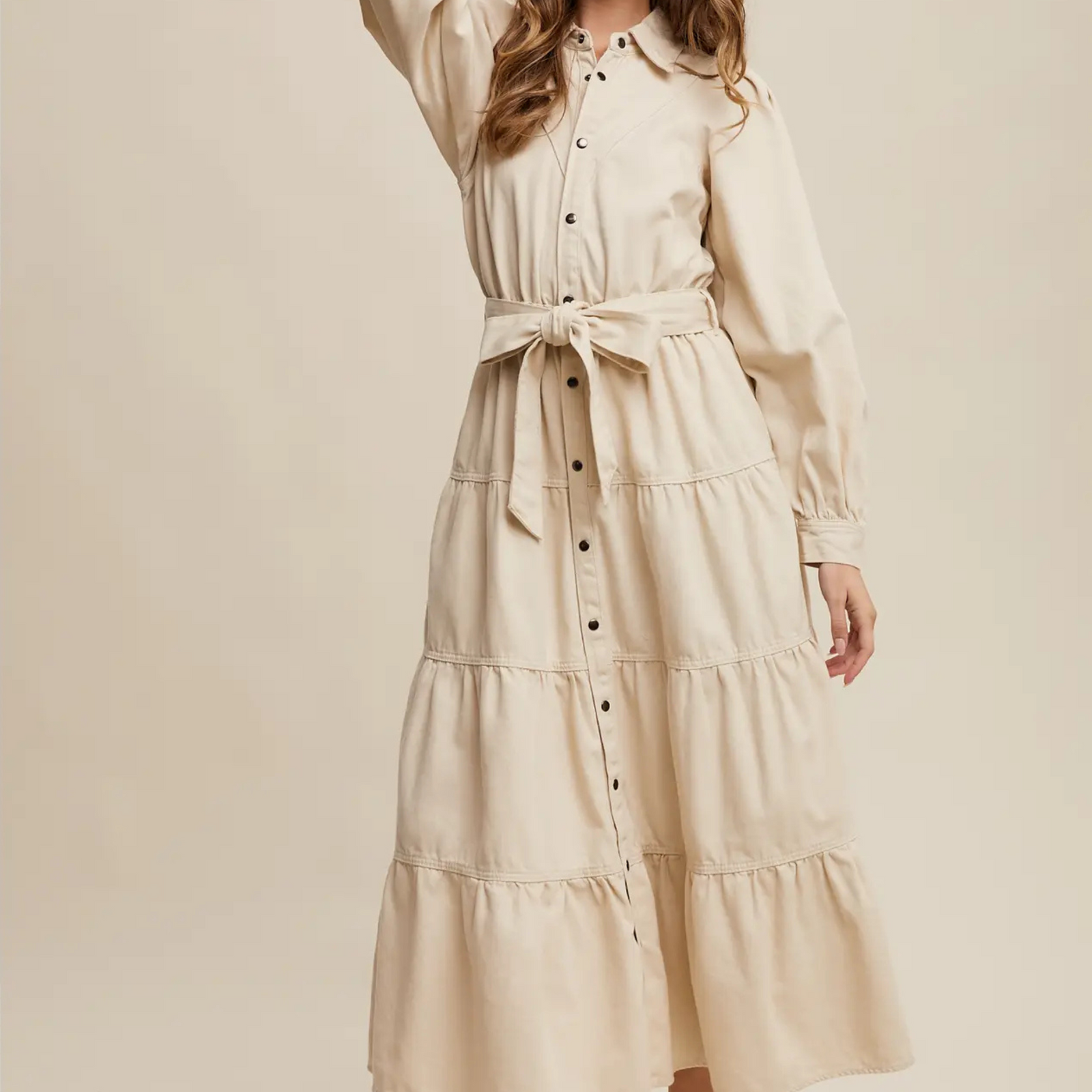 Utility Tiered Denim Midi Dress