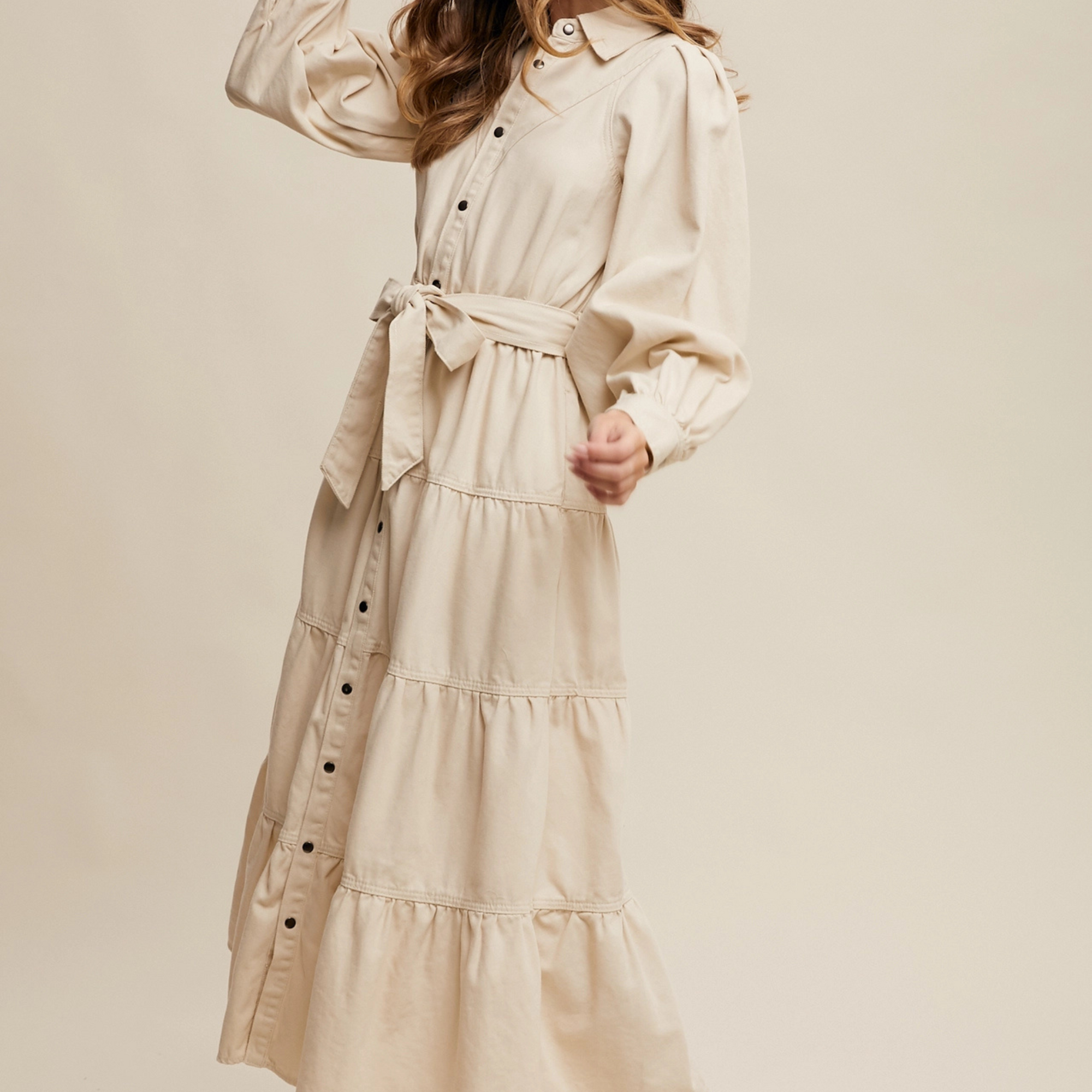 Utility Tiered Denim Midi Dress