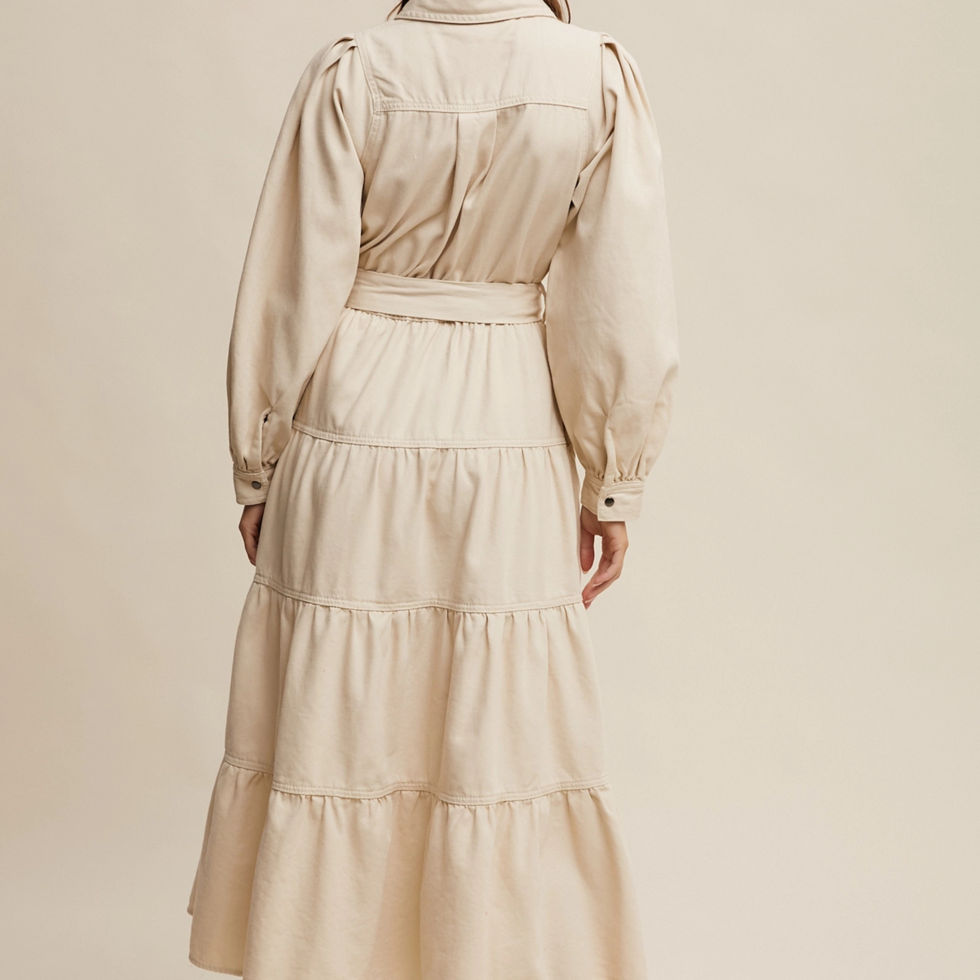 Utility Tiered Denim Midi Dress