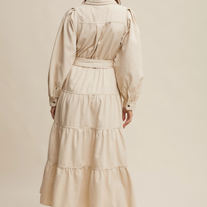Utility Tiered Denim Midi Dress