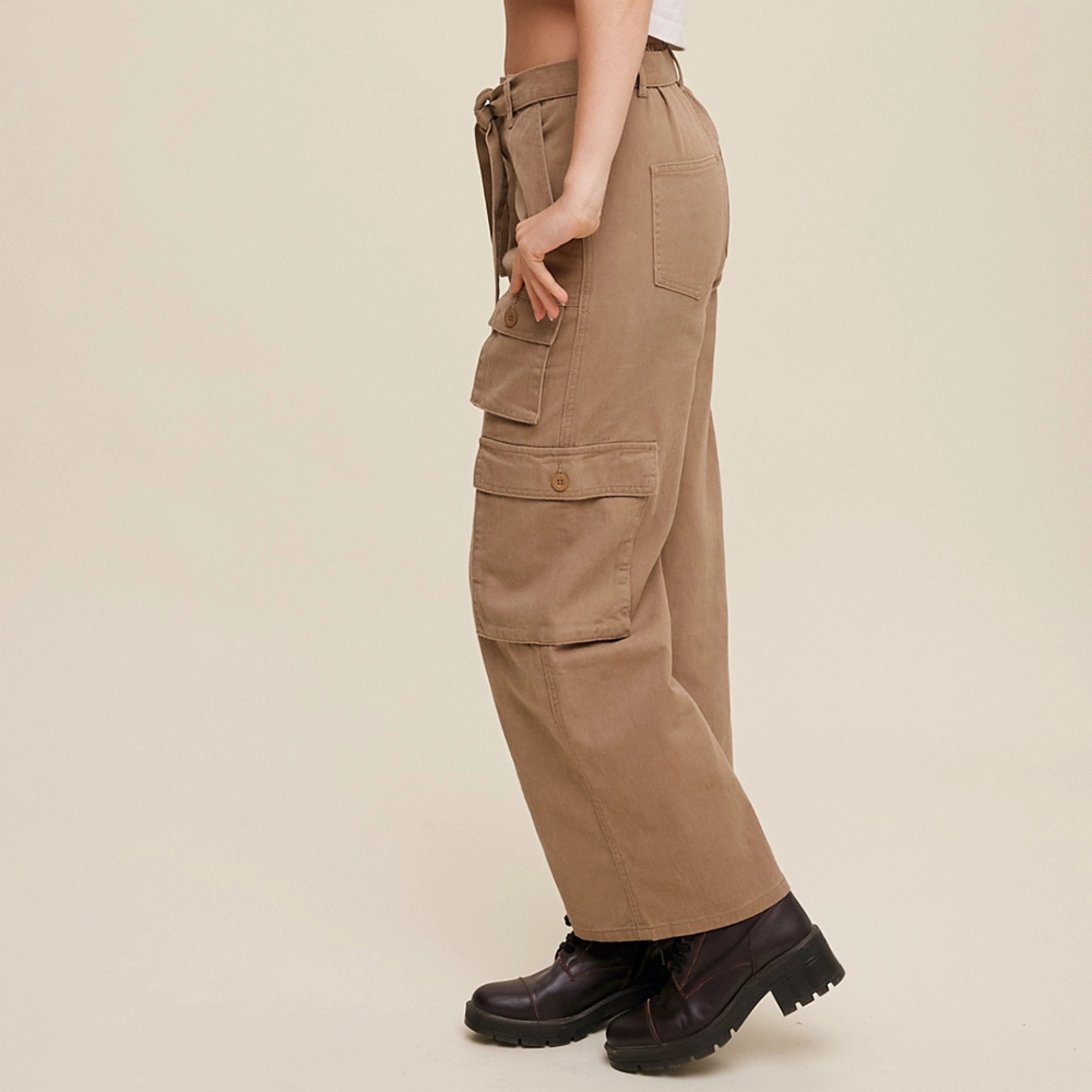 Utility Belted Wide-Leg Cargo Pants