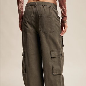 Utility Belted Wide-Leg Cargo Pants