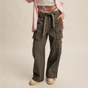 Utility Belted Wide-Leg Cargo Pants