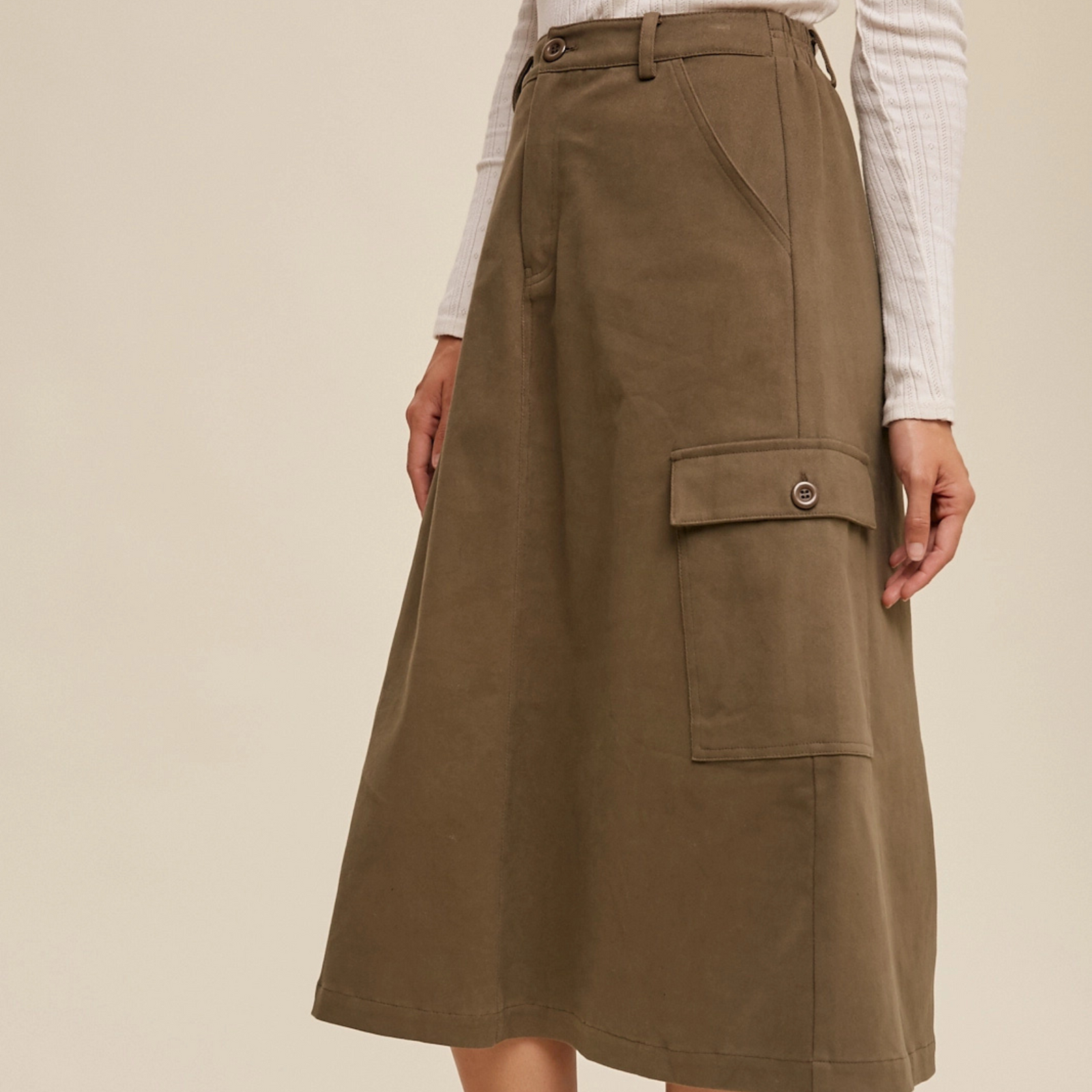 Utility Pocket A-Line Midi Skirt