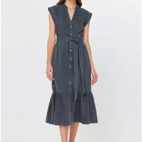 Washed Button Down Midi Dress